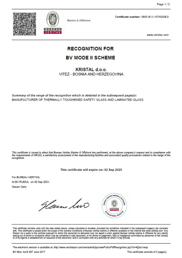Bureau Veritas Mode II Scheme certifikat