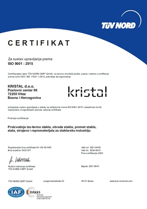 TÜV NORD ISO 9001:2015 certifikat